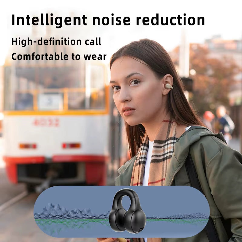 Wireless Headphones Bluetooth Headset with Mic Handsfree Noise Canceling Earphones Clip Ear Music Sports Gaming Earplug