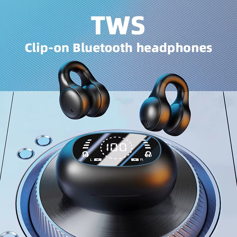 Wireless Headphones Bluetooth Headset with Mic Handsfree Noise Canceling Earphones Clip Ear Music Sports Gaming Earplug
