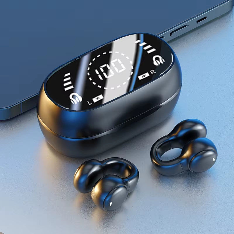 Wireless Headphones Bluetooth Headset with Mic Handsfree Noise Canceling Earphones Clip Ear Music Sports Gaming Earplug